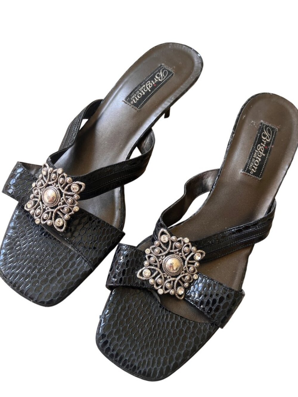 Brighton Tempt Black Snake Slip On Sandals 10 Black Embellised 90s Minimalist